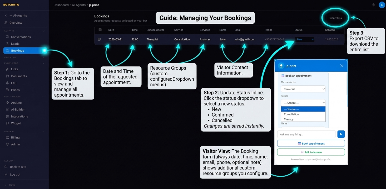 View and manage bookings