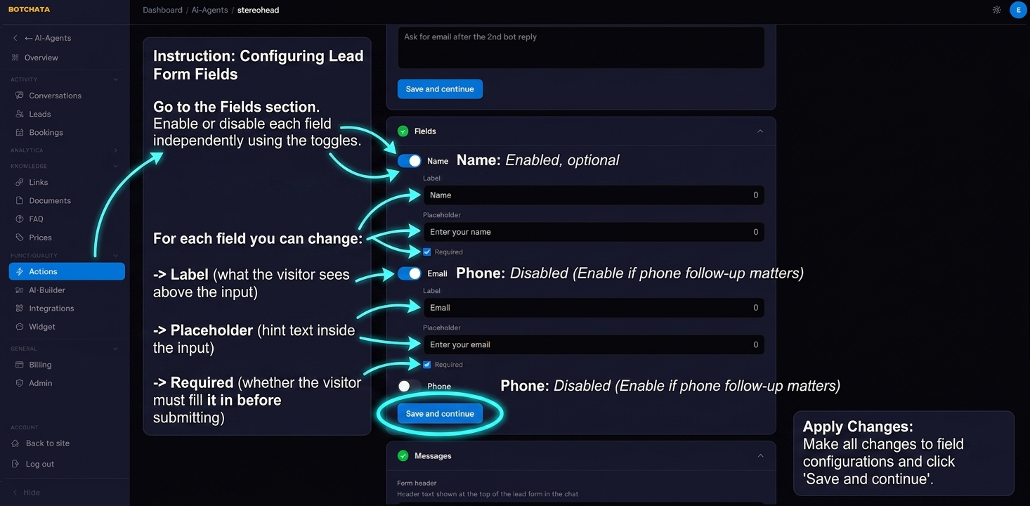 Configure the form fields