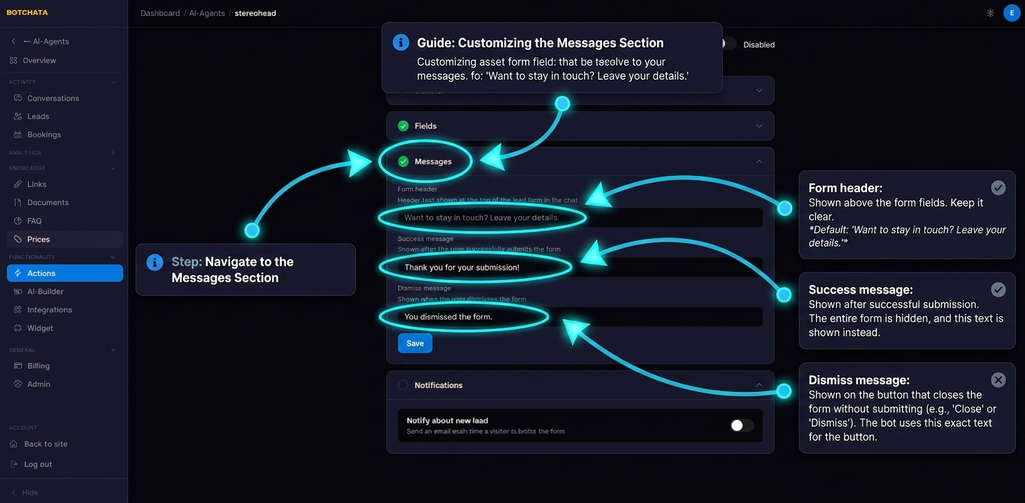 Customize the messages