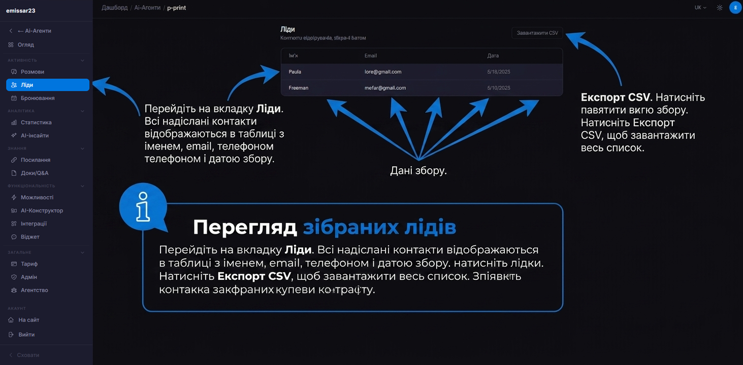Перегляд зібраних лідів